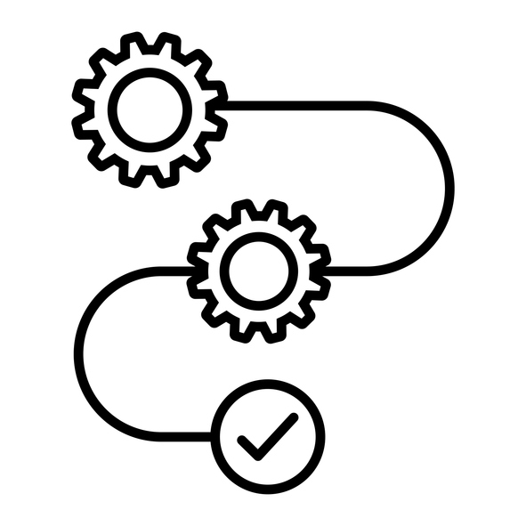 Two cogs and a tick thread together by an s-curve