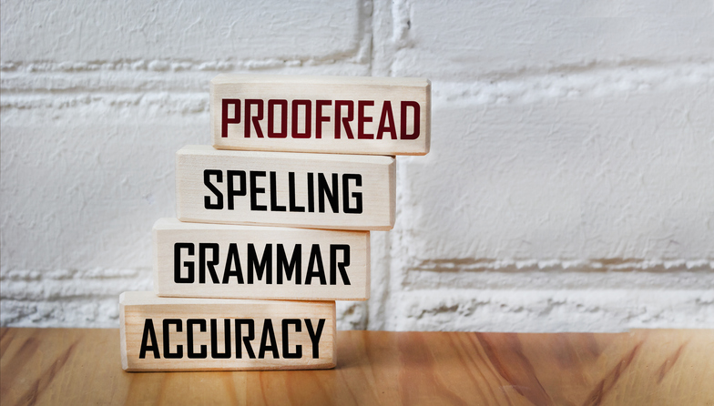 Blocks with words proofreading, spelling, grammar and accuracy